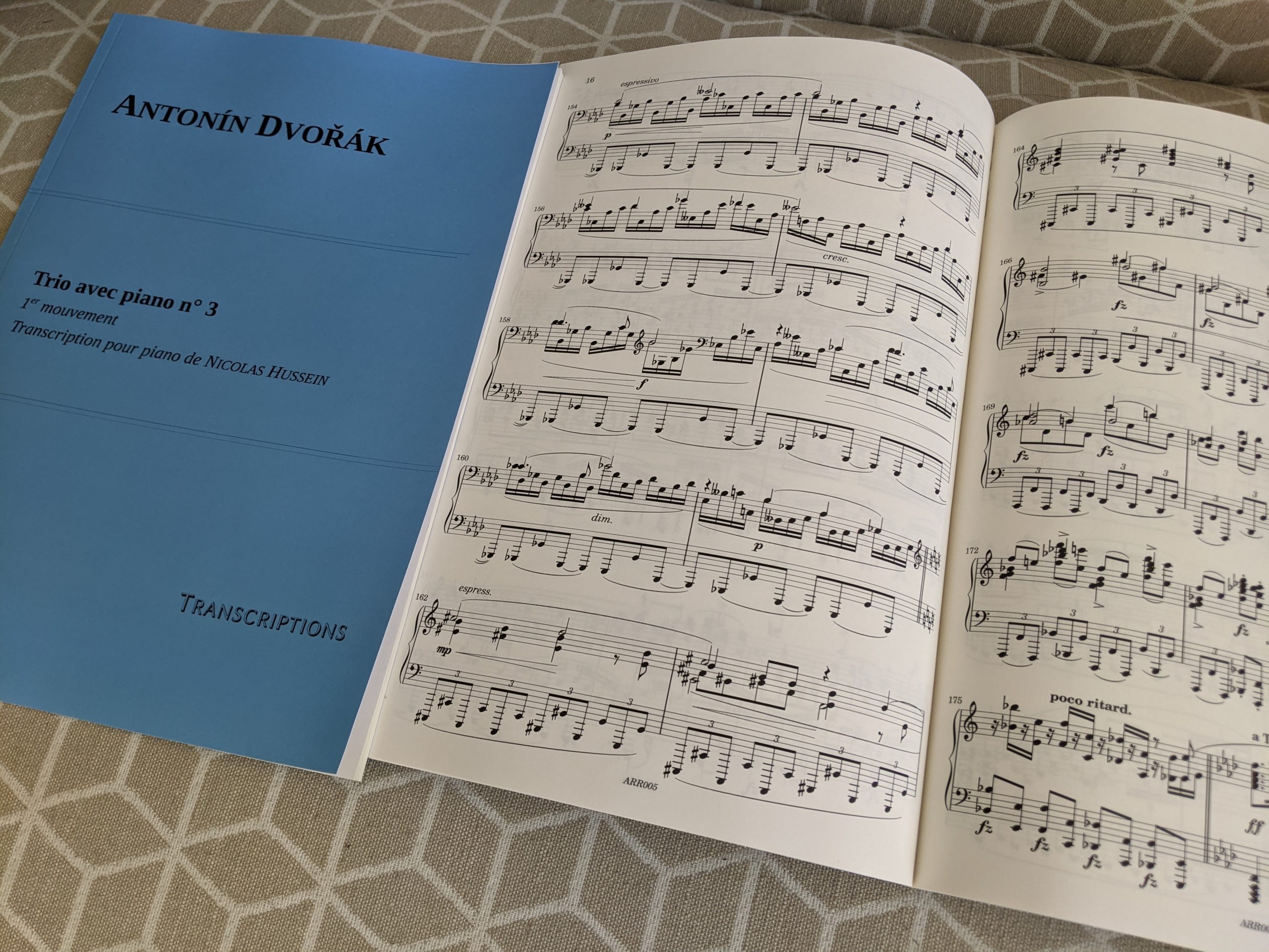 Partition Dvorak, trio n° 3, transcription pour piano de Nicolas Hussein